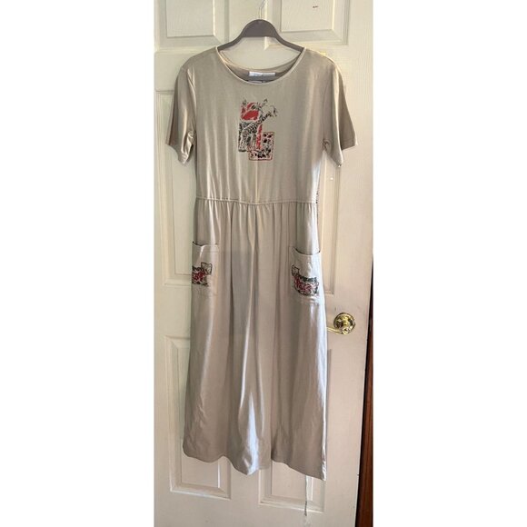 RARE! NWT- vintage Bobbie Brooks S  tan Maxi Dress  Giraffe & Leopard Print S/S - Picture 1 of 13